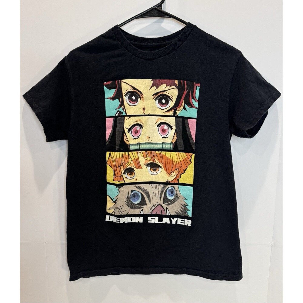 Demon Slayer Tanjiro Nezuko Zenitsu Inosuke Anime T-Shirt Black Adult Size S